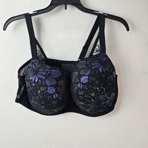 Torrid Perfect T-Shirt Push-Up Bra Size 42DD Moody butterfly lace rich black